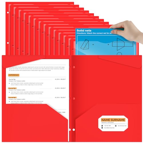 Henoyso 60 Stück 2 Taschen-Ordner mit transparenter Vordertasche, 3-fach gelocht, Kunststoff, robuste Ordner für 3-Ringbücher für 27,9 x 22,9 cm Papierhalter, Büro, Klassenzimmer (rot) von Henoyso