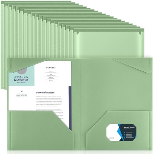 Henoyso 60 Stück Kunststoff-Ordner mit transparenten Vordertaschen, robuste Aktenordner mit 2 Taschen und Kartenfächern für Schülerkommunikation, Schule, Büro, Präsentationsbericht (Salbeigrün) von Henoyso