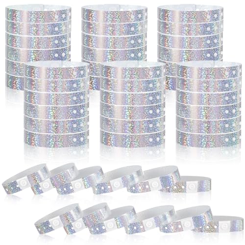 Henoyso Holografische Kunststoff-Armbänder für Veranstaltungen, Partys, 1,9 x 24,9 cm, wasserdicht, langlebig, verstellbar, für Wasserparks, Konzerte, Konferenzen, Sicherheitseintritt, Silberfarben Henoyso Holografische Kunststoff-Armbänder für Veranstaltungen, Partys, 1,9 x 24,9 cm, wasserdicht, langlebig, verstellbar, für Wasserparks, Konzerte, Konferenzen, Sicherheitseintritt, Silberfarben von Henoyso