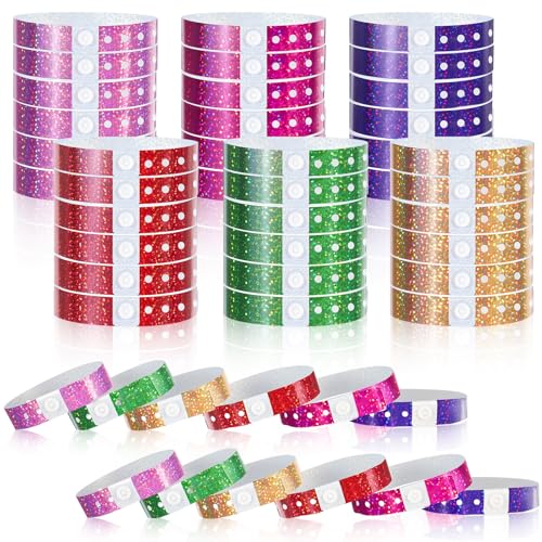 Henoyso Holografische Kunststoff-Armbänder für Veranstaltungen, Partys, 1,9 x 24,9 cm, wasserdicht, langlebig, verstellbar, für Wasserparks, Konzerte, Konferenzen, Sicherheitseintritt, mehrfarbig, 300 von Henoyso