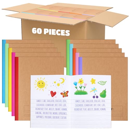 Henoyso K-2 Primär-Notizbuch, 24 x 19 cm, Kinder-Tagebuch, Schulbedarf, K-2 Primärschreibheft für Kinder, Studenten, Zeichnen und Schreiben von Geschichten, Tagebuch (stilvolle Farbe), 60 Stück von Henoyso