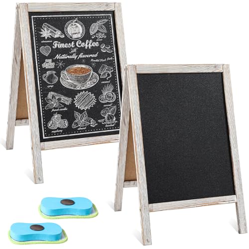 Henoyso Kleine Kreidetafel-Schilder, 39,6 x 24,8 cm, Tafel, Staffelei, Tischplatte, Menü, Holz, ein Rahmen, Sandwichbrett, doppelseitig, mit 2 Radiergummis für Bar, Hochzeit, Partys, Display von Henoyso