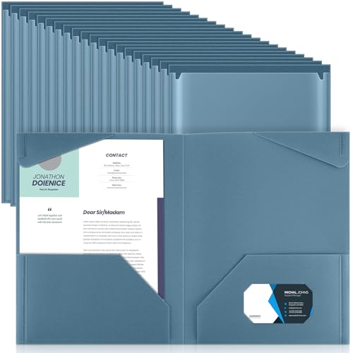 Henoyso Kunststoff-Ordner mit transparenten Vordertaschen, robuste Aktenordner mit 2 Taschen und Kartenfächern für Schülerkommunikation, Schule, Büro, Präsentationsbericht, 60 Stück (Blaugrau) von Henoyso