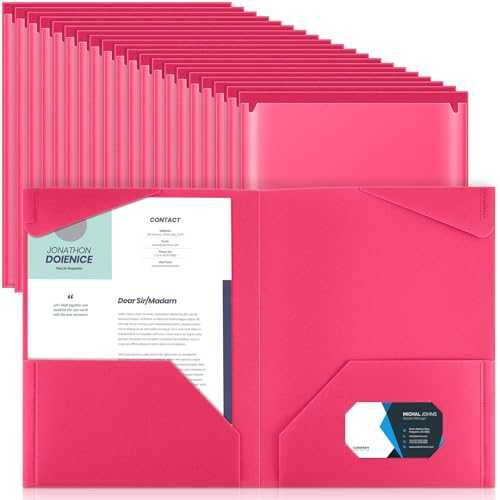 Henoyso Kunststoff-Ordner mit transparenten Vordertaschen, robuste Aktenordner mit 2 Taschen und Kartenfächern für Schülerkommunikation, Schule, Büro, Präsentationsbericht, 60 Stück (Hot Pink) von Henoyso