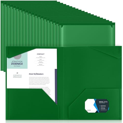 Henoyso Kunststoff-Ordner mit transparenten Vordertaschen, robuste Aktenordner mit 2 Taschen und Kartenfächern für Schülerkommunikation, Schule, Büro, Präsentationsbericht, 60 Stück (dunkelgrün) von Henoyso