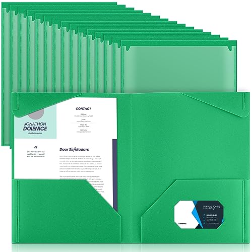 Henoyso Kunststoff-Ordner mit transparenten Vordertaschen, robuste Aktenordner mit 2 Taschen und Kartenfächern für Schülerkommunikation, Schule, Büro, Präsentationsbericht, Grün, 18 Stück von Henoyso