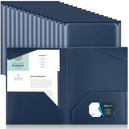 Henoyso Kunststoff-Ordner mit transparenten Vordertaschen, robuste Aktenordner mit 2 Taschen und Kartenfächern für Schülerkommunikation, Schule, Büro, Präsentationsbericht, Marineblau, 36 Stück von Henoyso