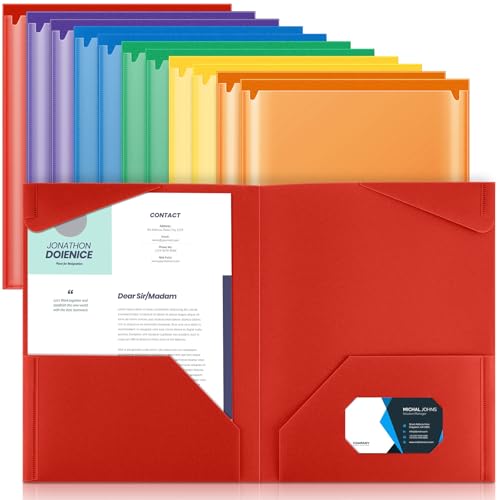 Henoyso Kunststoff-Ordner mit transparenten Vordertaschen, robuste Aktenordner mit 2 Taschen und Kartenfächern für Schülerkommunikation, Schule, Büro, Präsentationsbericht (bunt, 12 Stück) von Henoyso