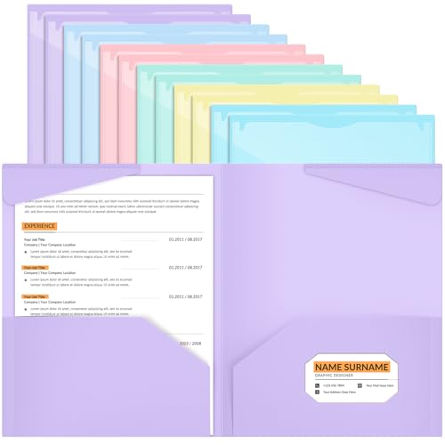 Henoyso Kunststoff-Ordner mit transparenten Vordertaschen, robuste Aktenordner mit 2 Taschen und Kartenschlitzen, für Schülerkommunikation, Schule, Büro, Präsentationsbericht, 12 Stück (rosa bunt) von Henoyso