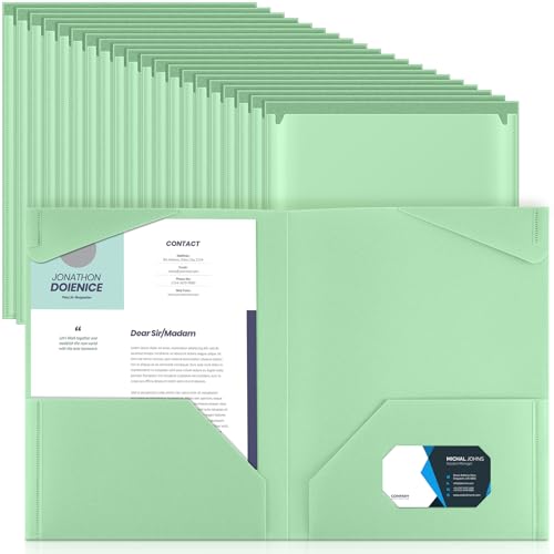 Henoyso Kunststoff-Ordner mit transparenten Vordertaschen, robuste Aktenordner mit 2 Taschen und Kartenschlitzen, für Schülerkommunikation, Schule, Büro, Präsentationsbericht, Hellgrün, 60 Stück von Henoyso