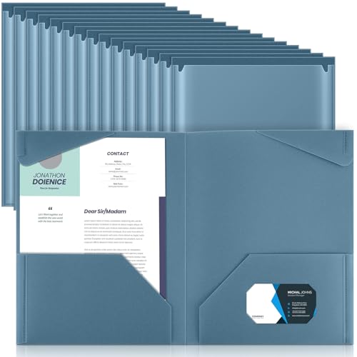 Henoyso Kunststoff-Ordner mit transparenten Vordertaschen, robuste Aktenordner mit 2 Taschen und Kartenschlitzen, für Schülerkommunikation, Schule, Büro, Präsentationsbericht (Blaugrau), 36 Stück von Henoyso