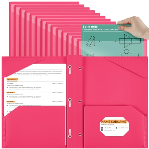 Henoyso Kunststoff-Ordner mit transparenter Vordertasche und 3 Zinken, Kunststoffordner mit Kartenschlitzen, Taschenordner mit Zinken, für Schule, Büro, 36 Stück (Rose Pink) von Henoyso