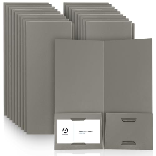 Henoyso Mini-Präsentationsmappen, 2 Taschen, 10,2 x 22,9 cm, mit zwei Visitenkartenhaltern, ideal für Gäste, Willkommenskunden-Informationen, Bestätigung, Quittungen, Organisation, Grau, 50 Stück von Henoyso