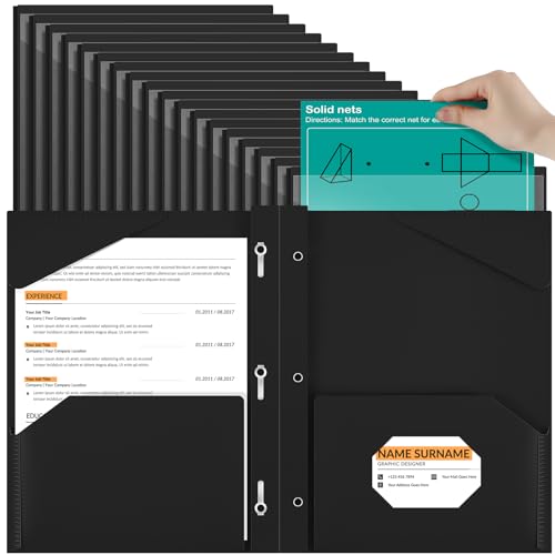 Henoyso Robuste Kunststoff-Ordner mit transparenter Vordertasche und 3 Zinken, hält bis zu 100 Blatt, extra dicke (0,35 mm) Ordner mit Kartenschlitz, für Studenten, Schule, Büro, Zuhause, Schwarz, 48 von Henoyso