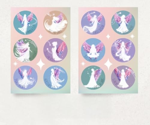 12 Engel Sticker Seelenschimmer – Spirituelle Aufkleber mit Lichtbotschaften für Herz & Seele – Runde Engel Affirmationen, – Achtsamkeit & Trost Geschenk – 4 cm Ø von Henriettes-ART