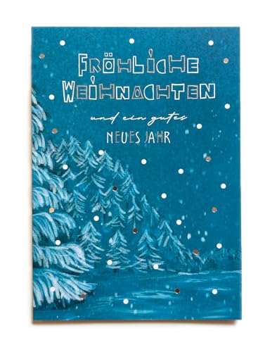 Henryks - Weihnachtskarte Winternacht, 10 x 15 cm (DIN A6), Klappkarte mit Silberprägung und Umschlag, Blau, Grußkarte Weihnachten, Neujahr von Henryks