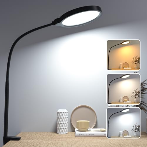 Hensam LED-Schreibtischlampe, dimmbar, mit Klemme, 10 Helligkeitsstufen und 3 Farbtemperaturen, zum Beleuchten von Arbeitsflächen, Lesen, Zeichentisch, Studie, Schwarz von Hensam