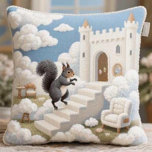 DIY Latch Hook Cushion Kit Tier Eichhörnchen und Wolken Latch Hook Set Sofa Cushion Cover, Stickset Erwachsene 43x43cm DIY Latch Hook Cushion Kit Tier Eichhörnchen und Wolken Latch Hook Set Sofa Cushion Cover, Stickset Erwachsene 43x43cm von Henypt