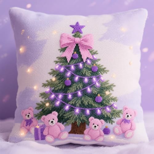 DIY Latch Hook Cushion Kit Weihnachtsbaum und Bär Latch Hook Set Sofa Cushion Cover, Stickset Erwachsene 43x43cm DIY Latch Hook Cushion Kit Weihnachtsbaum und Bär Latch Hook Set Sofa Cushion Cover, Stickset Erwachsene 43x43cm von Henypt
