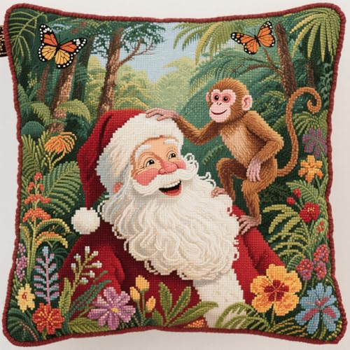 DIY Latch Hook Cushion Kit Weihnachtsmann und Tiere Latch Hook Set Sofa Cushion Cover, Stickset Erwachsene 43x43cm DIY Latch Hook Cushion Kit Weihnachtsmann und Tiere Latch Hook Set Sofa Cushion Cover, Stickset Erwachsene 43x43cm von Henypt