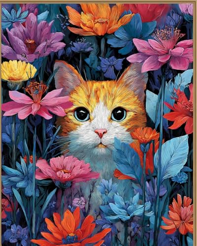 Henypt 11Ct Kreuzstich Set Vorgedruckt, Katze In Den Blumen 40X50Cm Kreuzstich Stickpackungen Diy Stickerei Set Gestempelt Erwachsene Anfänger von Henypt