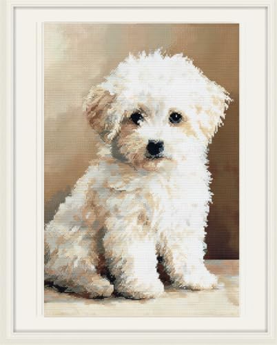 Henypt 11Ct Kreuzstich Set Vorgedruckt, Süßer Weißer Hund 40X50Cm Kreuzstich Stickpackungen Kreuzstich Stickpackungen Diy Stickerei Set Gestempelt Erwachsene Anfänger von Henypt