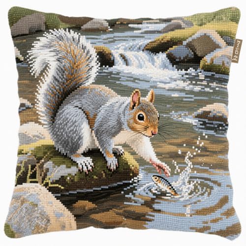 Henypt DIY Latch Cushion TierEichhörnchen am Fluss Pre-Print Cross Stitch Sofa Cushion Cover Tool Teppich Knüpfen Set Kissen Knüpfen Set Kissenbezüge 43x43cm Henypt DIY Latch Cushion TierEichhörnchen am Fluss Pre-Print Cross Stitch Sofa Cushion Cover Tool Teppich Knüpfen Set Kissen Knüpfen Set Kissenbezüge 43x43cm von Henypt