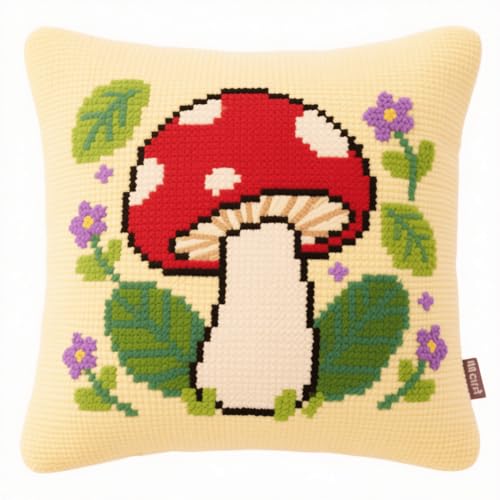 Henypt Knüpfkissen-Set, Cartoon-Pilze und Blätter knüpfkissen knüpfset, Knüpfsets, Diy, Handgefertigtes Kissen, Häkelgarn, Stickset, Kissenbezug 43x43cm Henypt Knüpfkissen-Set, Cartoon-Pilze und Blätter knüpfkissen knüpfset, Knüpfsets, Diy, Handgefertigtes Kissen, Häkelgarn, Stickset, Kissenbezug 43x43cm von Henypt