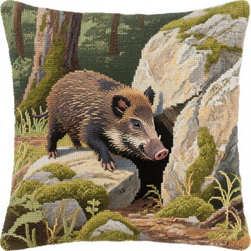 Henypt Knüpfkissen-Set, Tier Wildschwein und Stein knüpfkissen knüpfset, Knüpfsets, Diy, Handgefertigtes Kissen, Häkelgarn, Stickset, Kissenbezug 43x43cm Henypt Knüpfkissen-Set, Tier Wildschwein und Stein knüpfkissen knüpfset, Knüpfsets, Diy, Handgefertigtes Kissen, Häkelgarn, Stickset, Kissenbezug 43x43cm von Henypt