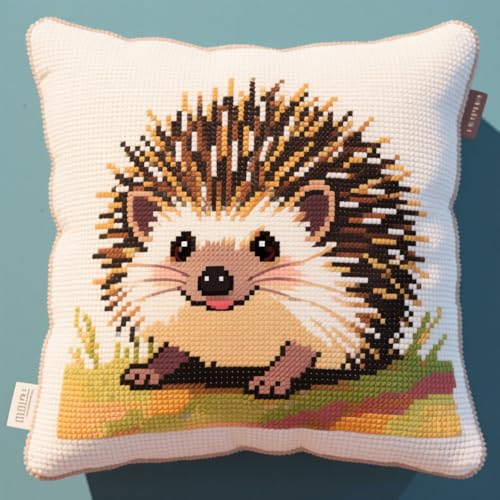 Henypt Knüpfkissen-Set, Tierischer Igel knüpfkissen knüpfset, Knüpfsets, Diy, Handgefertigtes Kissen, Häkelgarn, Stickset, Kissenbezug 43x43cm von Henypt