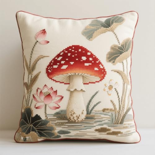 Henypt Kreuzstich Knüpfkissen Zum Selber knüpfen Kissen Set Cartoon-Pilze und Blumen Knüpfpackungen Für Anfänger, Diy-Kissen, latch hook kits,Heimdekoratio 43x43cm Henypt Kreuzstich Knüpfkissen Zum Selber knüpfen Kissen Set Cartoon-Pilze und Blumen Knüpfpackungen Für Anfänger, Diy-Kissen, latch hook kits,Heimdekoratio 43x43cm von Henypt
