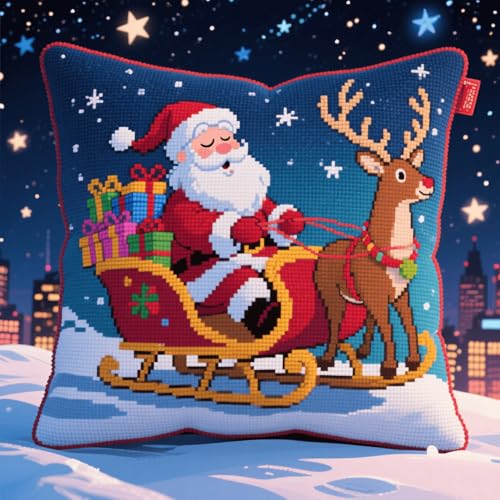 Henypt Kreuzstich Knüpfkissen Zum Selber knüpfen Kissen Set Cartoon-Weihnachtsmann Knüpfpackungen Für Anfänger, Diy-Kissen, latch hook kits,Heimdekoratio 43x43cm Henypt Kreuzstich Knüpfkissen Zum Selber knüpfen Kissen Set Cartoon-Weihnachtsmann Knüpfpackungen Für Anfänger, Diy-Kissen, latch hook kits,Heimdekoratio 43x43cm von Henypt