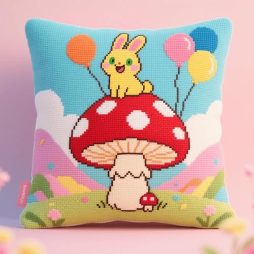 Henypt Kreuzstich Knüpfkissen Zum Selber knüpfen Kissen Set Tier Kaninchen und Pilze Knüpfpackungen Für Anfänger, Diy-Kissen, latch hook kits,Heimdekoratio 43x43cm Henypt Kreuzstich Knüpfkissen Zum Selber knüpfen Kissen Set Tier Kaninchen und Pilze Knüpfpackungen Für Anfänger, Diy-Kissen, latch hook kits,Heimdekoratio 43x43cm von Henypt