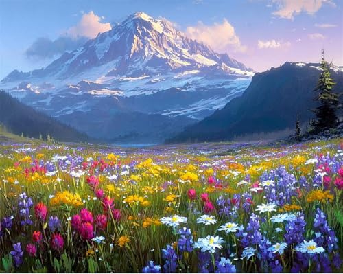 Henypt Kreuzstich Set Vorgedruckt, Blumen Und Berglandschaft 40X50Cm Stickvorlagen Stickbilder Vorgedruckt Kreuzstich Stickpackungen Stickpackung Cross Stitch Embroidery Kit Stickset Sticken Set Er von Henypt
