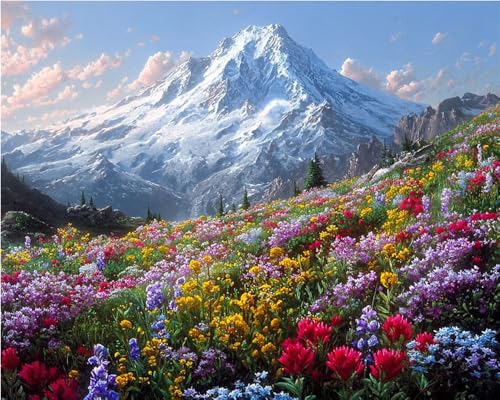 Henypt Kreuzstich Set Vorgedruckt, Blumen Und Berglandschaft 40X50Cm Stickvorlagen Stickbilder Vorgedruckt Kreuzstich Stickpackungen Stickpackung Cross Stitch Embroidery Kit Stickset Sticken Set Er von Henypt