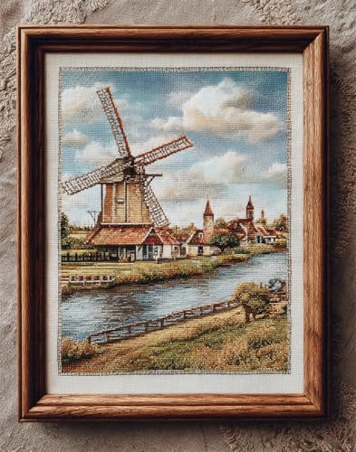 Henypt Kreuzstich Set Vorgedruckt, Holländische Windmühlenlandschaft 40X50Cm Stickvorlagen Stickbilder Vorgedruckt Kreuzstich Stickpackungen Stickpackung Cross Stitch Embroidery Kit Stickset Sticke von Henypt