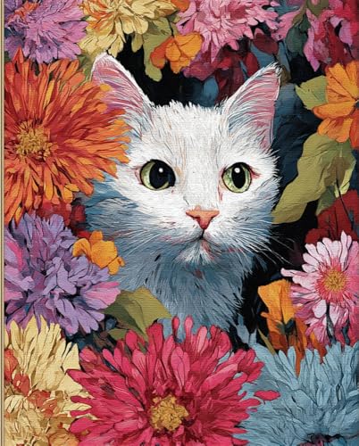 Henypt Kreuzstich Set Vorgedruckt, Katze In Den Blumen 40X50Cm Stickvorlagen Stickbilder Vorgedruckt Kreuzstich Stickpackungen Stickpackung Cross Stitch Embroidery Kit Stickset Sticken Set Erwachse von Henypt