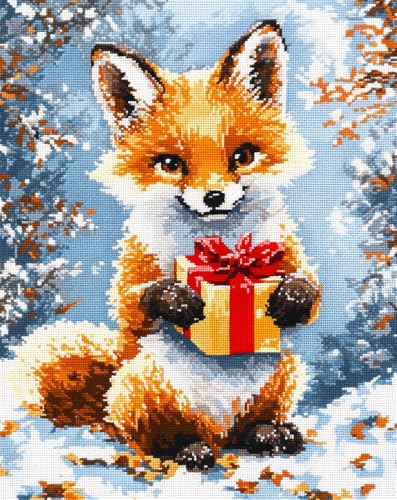 Henypt Kreuzstich Set Vorgedruckt, Kleiner Fuchs Hält Ein Geschenk Stickvorlagen Stickbilder Vorgedruckt Kreuzstich Stickpackungen Stickpackung Stickbild Stickset Sticken Set Für Erwachsene 11Ct Cr von Henypt