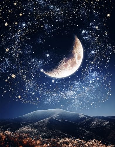 Henypt Kreuzstich Set Vorgedruckt, Mond Und Sterne 40X50Cm Stickvorlagen Stickbilder Vorgedruckt Kreuzstich Stickpackungen Stickpackung Cross Stitch Embroidery Kit Stickset Sticken Set Erwachsene A von Henypt