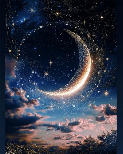 Henypt Kreuzstich Set Vorgedruckt, Mond Und Sterne 40X50Cm Stickvorlagen Stickbilder Vorgedruckt Kreuzstich Stickpackungen Stickpackung Cross Stitch Embroidery Kit Stickset Sticken Set Für Erwachse von Henypt
