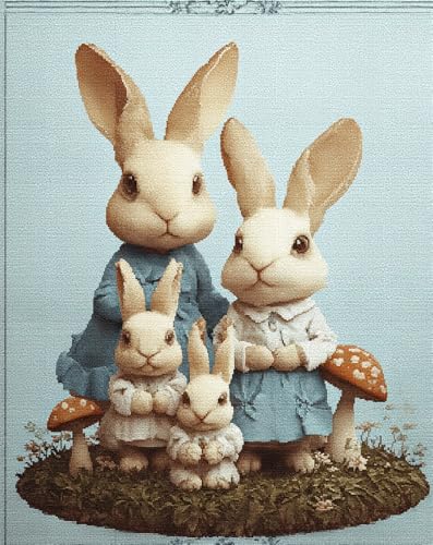 Henypt Kreuzstich Set Vorgedruckt, Stickvorlagen Stickbilder Vorgedruckt Hasenfamilie 40X50Cm Kreuzstich Stickpackungen Stickpackung Cross Stitch Embroidery Kit Stickset Sticken Set Erwachsene Anfä von Henypt