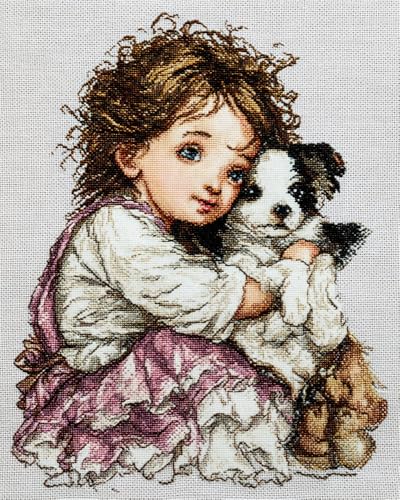 Henypt Kreuzstich Set Vorgedruckt, Stickvorlagen Stickbilder Vorgedruckt Mädchen Und Hund 40X50Cm Kreuzstich Stickpackungen Stickpackung Cross Stitch Embroidery Kit Stickset Sticken Set Erwachsene von Henypt