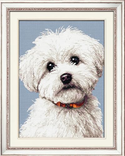 Henypt Kreuzstich Set Vorgedruckt, Stickvorlagen Stickbilder Vorgedruckt Süßer Weißer Hund 40X50Cm Kreuzstich Stickpackungen Stickpackung Cross Stitch Embroidery Kit Stickset Sticken Set Erwachsene von Henypt