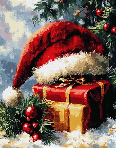 Henypt Kreuzstich Set Vorgedruckt, Weihnachtsmütze Und Geschenk 11 Ct Kreuzstich Stickpackungen,Stickbilder Vorgedruckt Kreuzstich Für Wandkunst-Heimdekoration Henypt Kreuzstich Set Vorgedruckt, Weihnachtsmütze Und Geschenk 11 Ct Kreuzstich Stickpackungen,Stickbilder Vorgedruckt Kreuzstich Für Wandkunst-Heimdekoration von Henypt