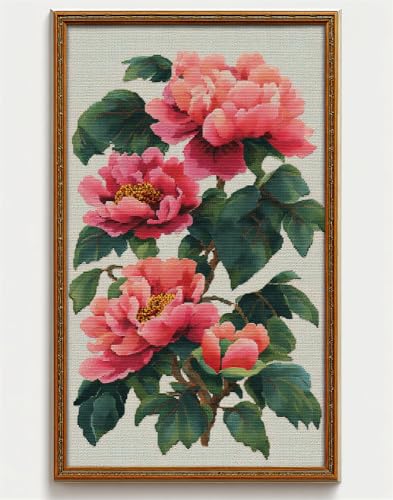 Henypt Kreuzstich Set Vorgedruckt Chinesische Pfingstrosenblüten 40X50Cm Stickvorlagen Stickbilder Vorgedruckt Kreuzstich Stickpackungen Stickpackung Cross Stitch Embroidery Kit Stickset Sticken Se von Henypt
