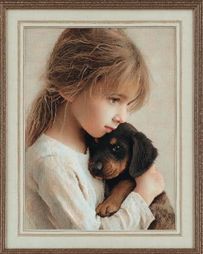 Henypt Kreuzstich Set Vorgedruckt Mädchen Und Hund 40X50Cm Stickvorlagen Stickbilder Vorgedruckt Kreuzstich Stickpackungen Stickpackung Cross Stitch Embroidery Kit Stickset Sticken Set Erwachsene A von Henypt