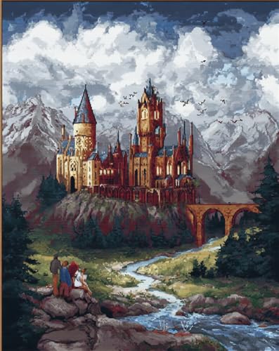 Henypt Kreuzstich Set Vorgedruckt Zauberschloss 40X50Cm Stickvorlagen Stickbilder Vorgedruckt Kreuzstich Stickpackungen Stickpackung Cross Stitch Embroidery Kit Stickset Sticken Set Erwachsene Anfä von Henypt