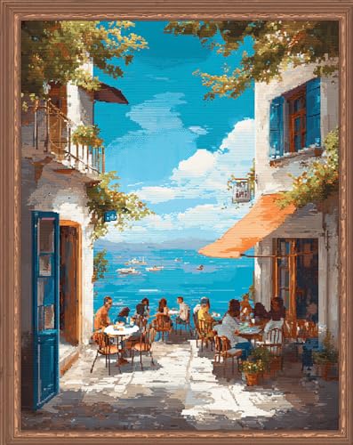 Henypt Kreuzstich-Set Zum Selbermachen 11 Ct Café Im Freien 40X50Cm Von Vorgedruckten Stick-Starter-Sets Für Anfänger, Lesen Von Picasso von Henypt