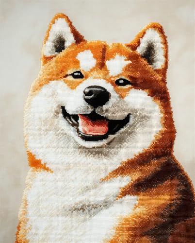Henypt Kreuzstich Stickpackungen Vorgedruckt Set Erwachsene, Lächelnder Akita Inu Stickvorlagen Stickbilder Vorgedruckt Kreuzstich Stickpackung Sticken Stickbild Set Für Erwachsene Anfänger Cross S von Henypt