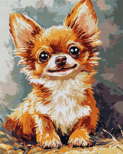 Henypt Kreuzstich Stickpackungen Vorgedruckt Set Erwachsene, Lächelnder Chihuahua Stickvorlagen Stickbilder Vorgedruckt Kreuzstich Stickpackung Sticken Stickbild Set Für Erwachsene Anfänger Cross S von Henypt